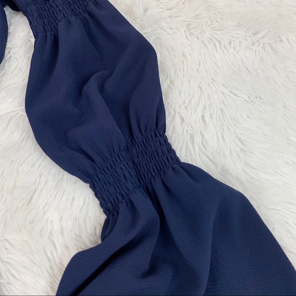 Michael Kors bell sleeve pleated button front dress navy blue - Picture 3 of 10